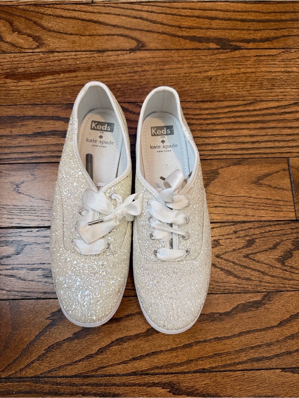 kate spade Women's Glitter Lace-Up Sneakers - White